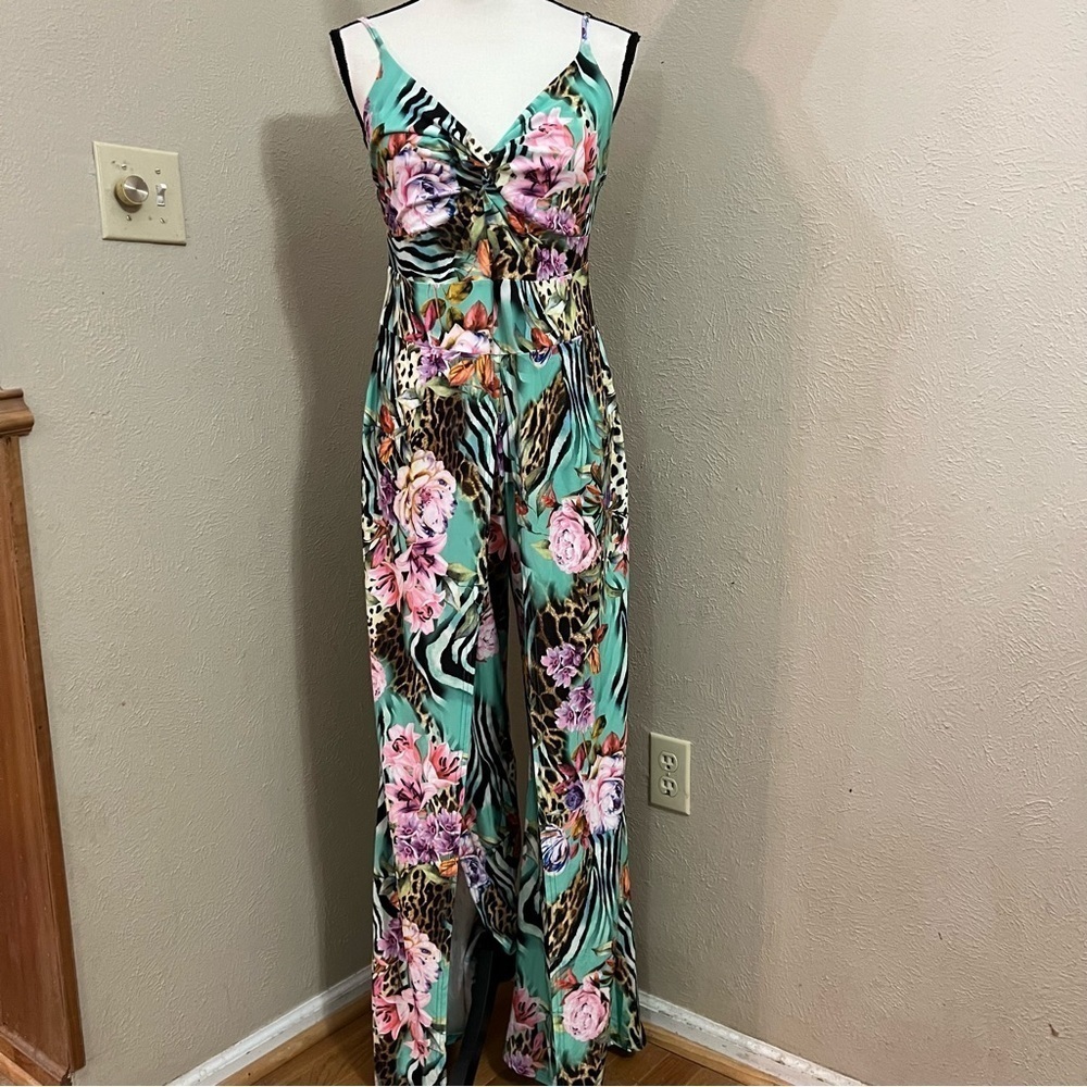 VENUS Floral & Animal Print Mint Pink Jumpsuit